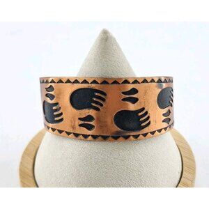 Vtg 80's Solid Copper Cuff Bracelet Bear Paw Design Unique Southwestern